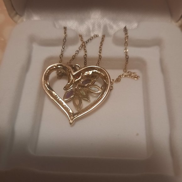 18K Gold over Silver multi color gem heart pendant 18in - Picture 2 of 3